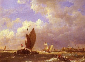 Dommelshuizen Cornelis Christiaan A sonnendurchfluteten Dock Hermanus Snr Koekkoek Seestück Boot Ölgemälde